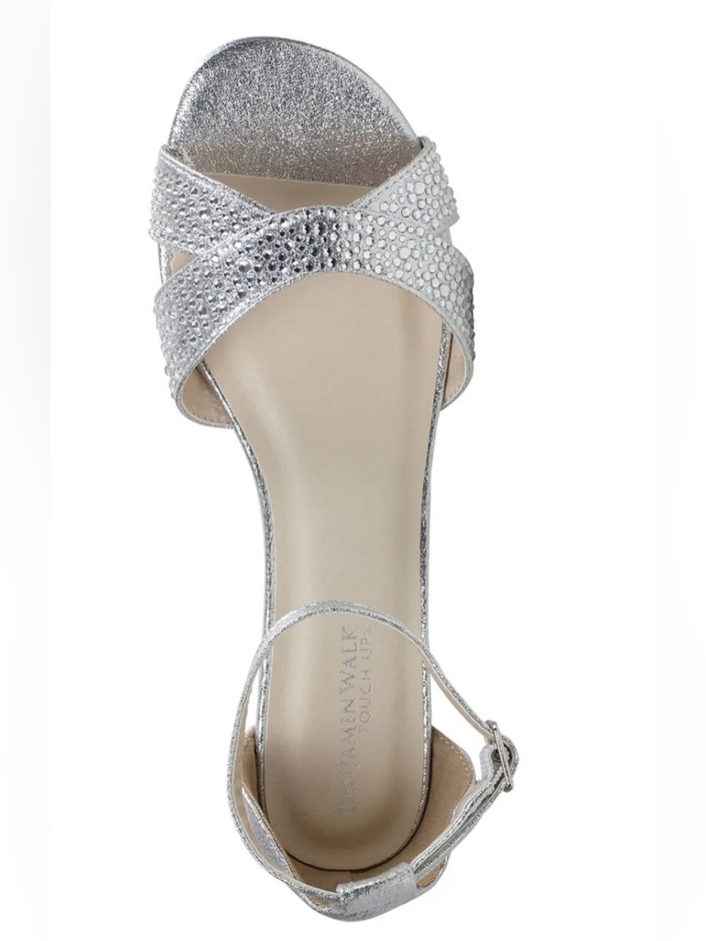 Benjamin Walk Silver Crystal-Studded Ankle-Strap Wedge Sandals - Picture 2 of 4
